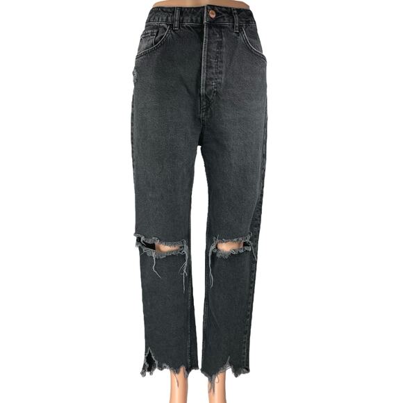 Zara Women's Black High Waisted Distressed Raw Hem Straight Denim Jeans Size 10 - Picture 1 of 4